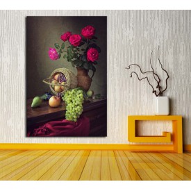 Natürmort Çiçek ve Meyveler Yağlı Boya Görünüm Kanvas Tablo dkm116