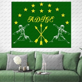 Adige Çerkez Bayrağı ve Kafkas Dans Figürleri Kanvas Tablo dkm134b