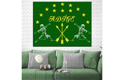 Adige Çerkez Bayrağı ve Kafkas Dans Figürleri Kanvas Tablo dkm134b