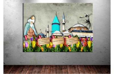 Mevlana Öğütler Kubbei Hadra Semazen Kanvas Tablo dkmr144