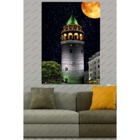 Galata Kulesi İstanbul Masalsı Gece Kanvas Tablo dkmr220