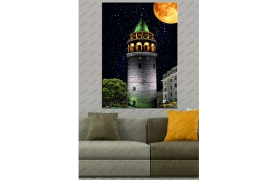 Galata Kulesi İstanbul Masalsı Gece Kanvas Tablo dkmr220