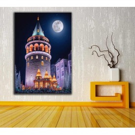 Galata Kulesi İstanbul Fantastik Masalsı Gece Kanvas Tablo dkmr277