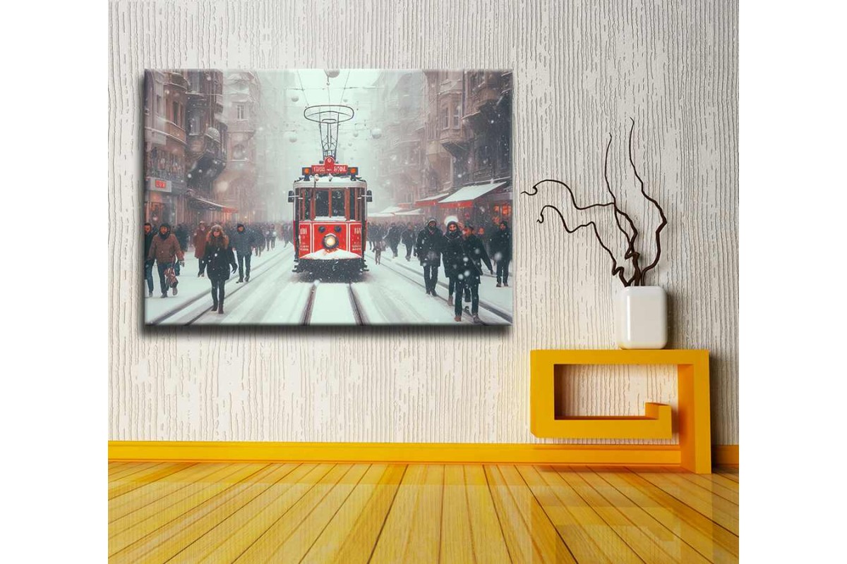 Beyoğlu İstiklal Caddesi Tramvay Dijital Grafik Yatay Kanvas Tablo dkmr294