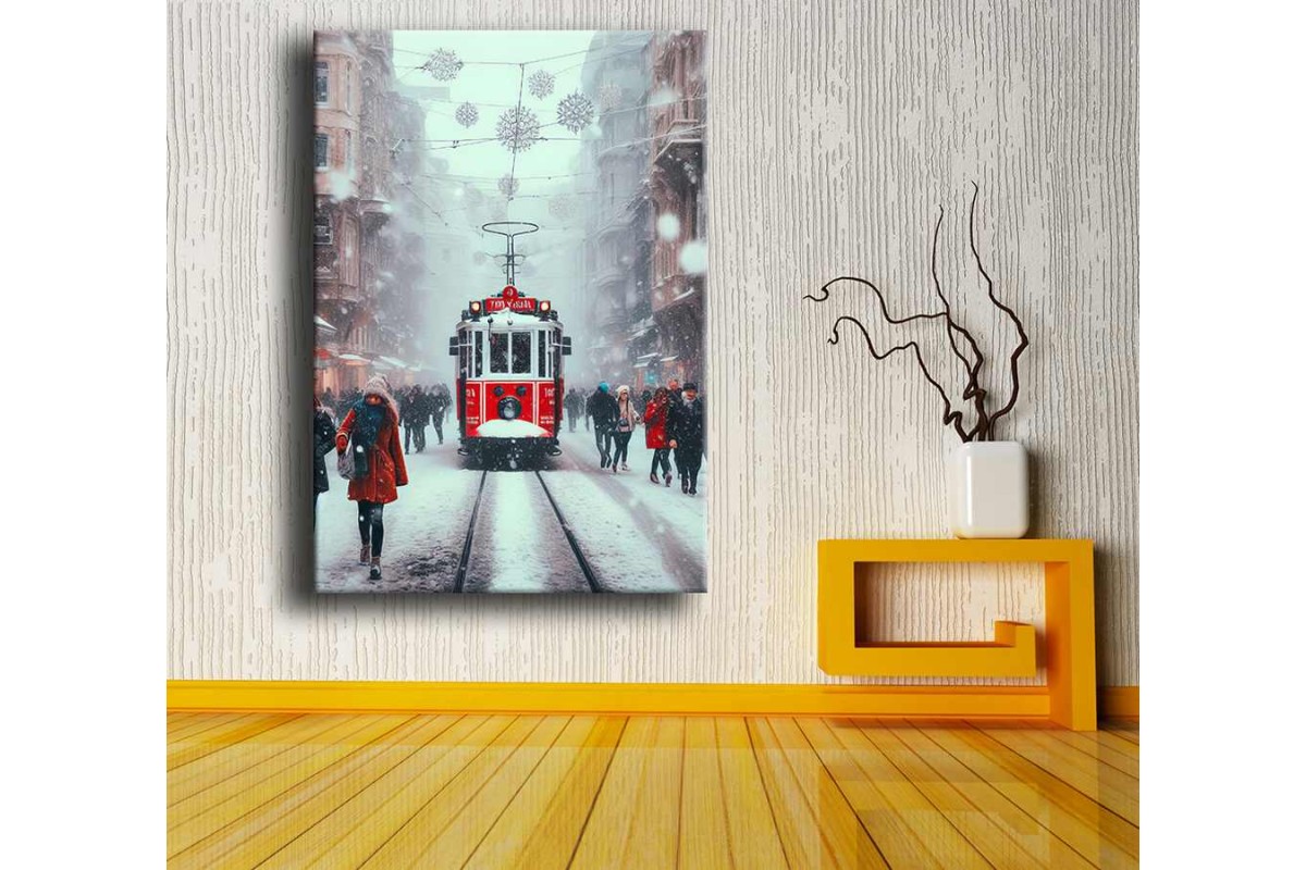 Beyoğlu İstiklal Caddesi Tramvay Dijital Grafik Dikey Kanvas Tablo dkmr295