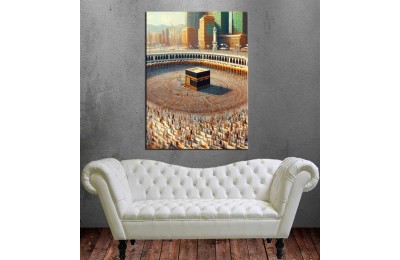 Kabe Mekke Dijital Grafik Çalışması Dikey Kanvas Tablo dkmr304