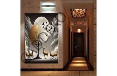 Geyikler ve Kuşlar Fantastik Kanvas Tablo dkmr345