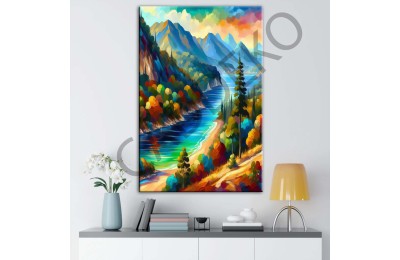 Çok Renkli Sahil Kasabası Dekoratif Kanvas Tablo dkmr416