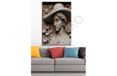 Çiçekli Kadın Taş Görünüm  Dekoratif Kanvas Tablo dkmr455