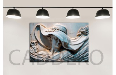 Şapkalı Kadın Taş Görünümlü 3 Dekoratif Kanvas Tablo dkmr480