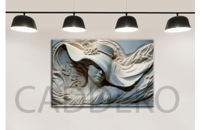 Şapkalı Kadın Taş Görünümlü 4 Dekoratif Kanvas Tablo dkmr481