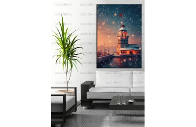 İstanbul Kız Kulesi Kış Mevsimi Dekoratif Kanvas Tablo dkmr482