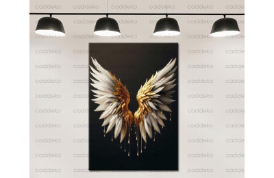 Gold Beyaz Kanatlar Dikey Dekoratif Kanvas Tablo dkmr492