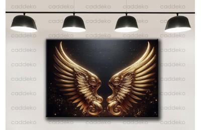 Gold Beyaz Kanatlar Yatay Dekoratif Kanvas Tablo dkmr495