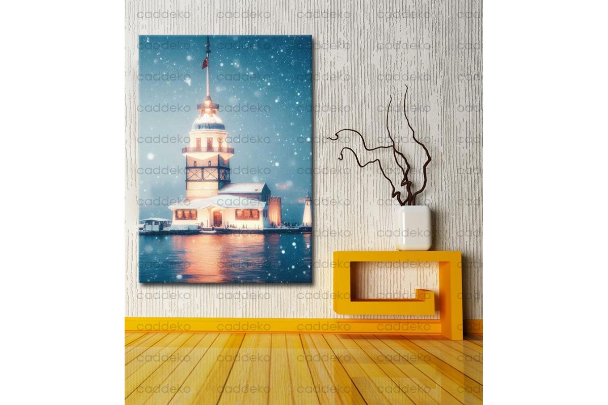 İstanbul Kız Kulesi  Kar Yağışı Dekoratif Kanvas Tablo dkmr498