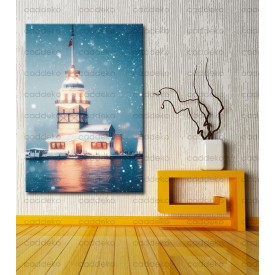 İstanbul Kız Kulesi  Kar Yağışı Dekoratif Kanvas Tablo dkmr498