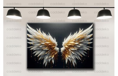 Gold Beyaz Kanatlar Yatay Dekoratif Kanvas Tablo dkmr500