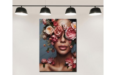 Çiçek Başlı Kız Dekoratif Tablo dkmr505