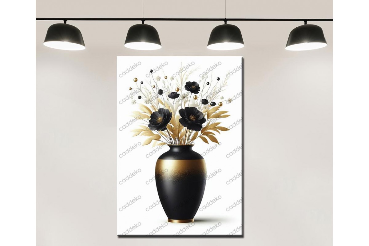 Siyah Vazoda Çiçekler Dekoratif Tablo dkmr520