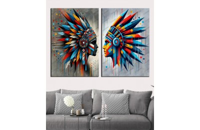 Kızılderili Kız ve Erkek Dekoratif Tablo dkmr526-7