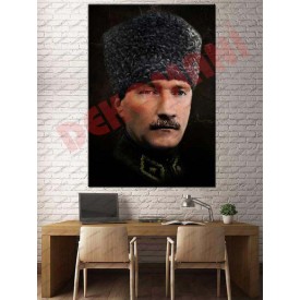 Gazi Mustafa Kemal Atatürk Kalpaklı Kanvas Tablo slm33