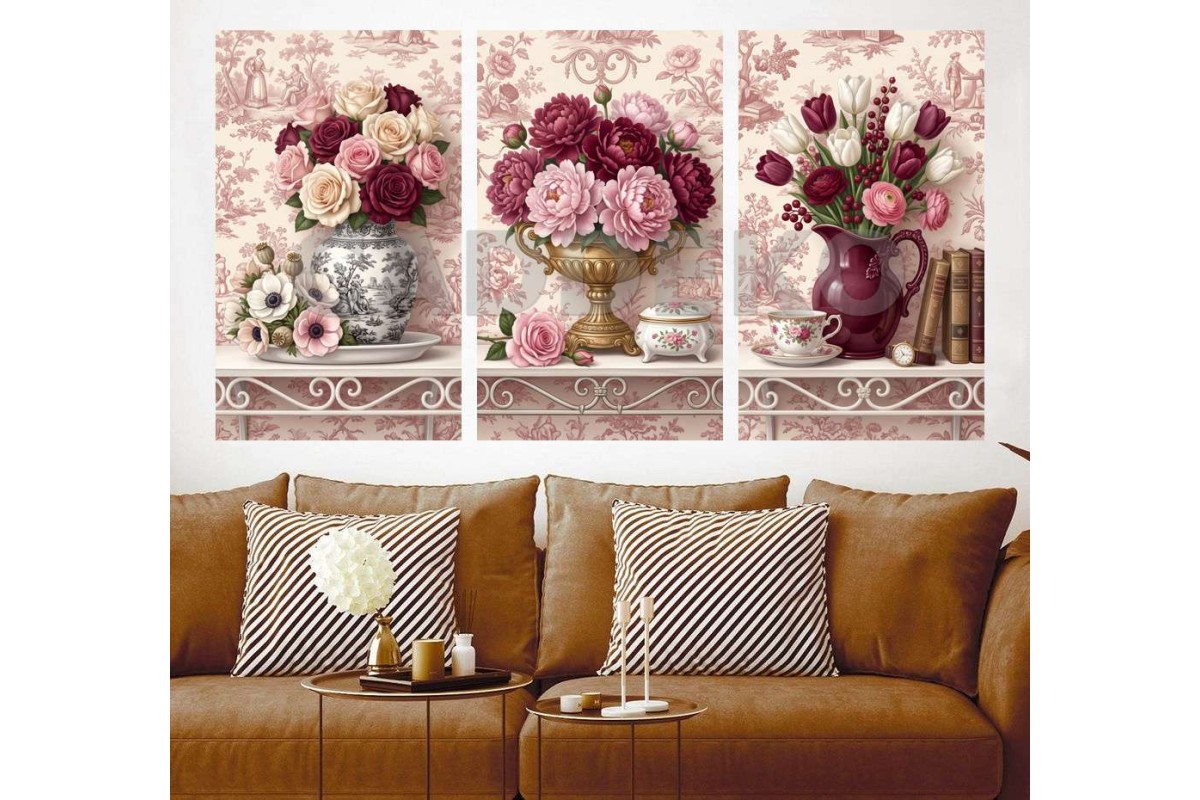 Vintage Yağlı Boya Efektli Romantik Çiçek Vazo Dekoratif Yapışkanlı Kanvas Bezi DDK-01 Vintage Yağlı Boya Efektli Romantik Çiçek Vazo Dekoratif Yapışkanlı Kanvas Bezi DDK-01