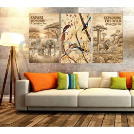 Retro Çizgi Çizim Afrika Safari Doğa Dekoratif  Yapışkanlı Kanvas Bezi DDK-04