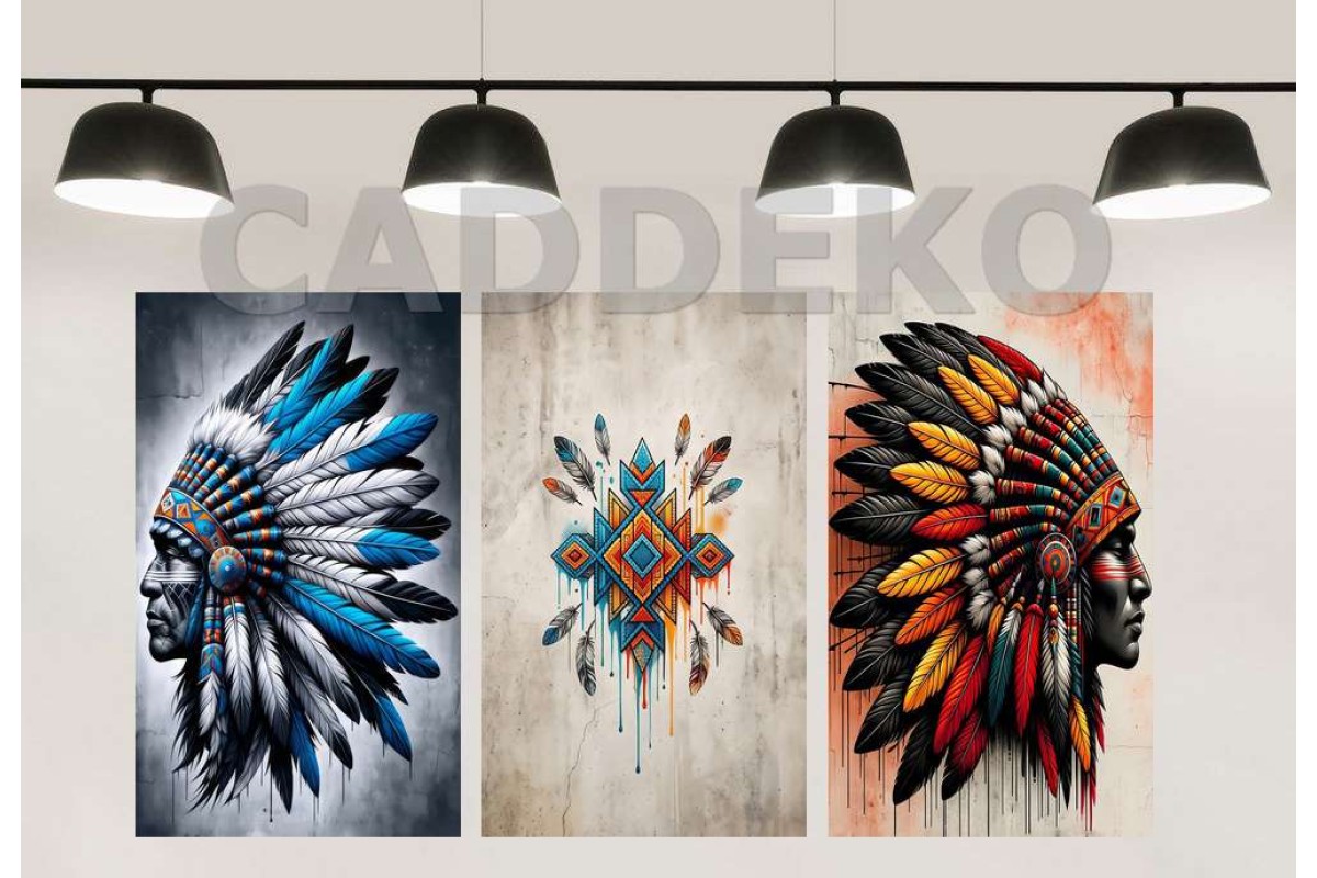 Bohem Etnik Kızılderili Tüy Motif Dekoratif  Yapışkanlı Kanvas Bezi DDK-102