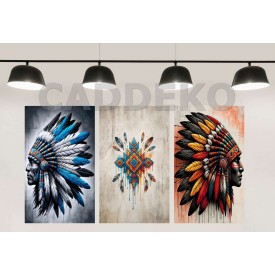 Bohem Etnik Kızılderili Tüy Motif Dekoratif  Yapışkanlı Kanvas Bezi DDK-102