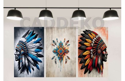 Bohem Etnik Kızılderili Tüy Motif Dekoratif  Yapışkanlı Kanvas Bezi DDK-102