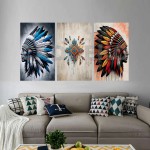 Bohem Etnik Kızılderili Tüy Motif Dekoratif  Yapışkanlı Kanvas Bezi DDK-102