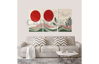 Minimalist Japon Zen Kırmızı Güneş Dekoratif  Yapışkanlı Kanvas Bezi DDK-105