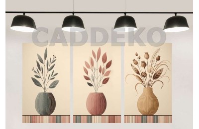 Modern Çizgi Minimalist Vazo Çiçek Dekoratif  Yapışkanlı Kanvas Bezi DDK-10