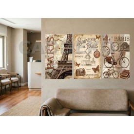 Vintage Paris Eyfel Kulesi Nostalji Dekoratif  Yapışkanlı Kanvas Bezi DDK-111