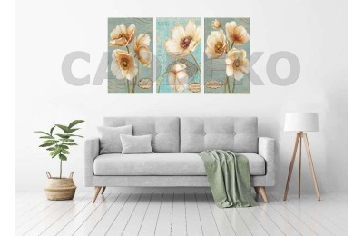 Botanical Pastel Sarı Çiçek Dekoratif  Yapışkanlı Kanvas Bezi DDK-120
