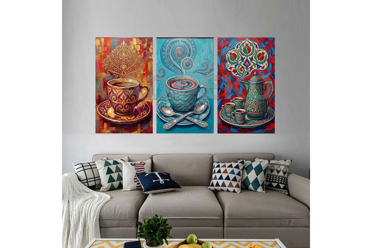 Pop Art Renkli Kahve Fincanı Dekoratif Yapışkanlı Kanvas Bezi DDK-132 Pop Art Renkli Kahve Fincanı Dekoratif Yapışkanlı Kanvas Bezi DDK-132