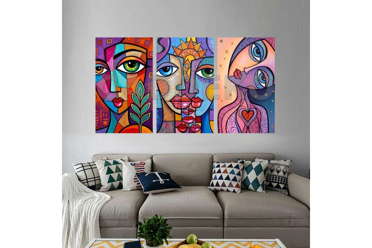 Pop Art Canlı Renkli Yüzler Dekoratif Yapışkanlı Kanvas Bezi DDK-13 Pop Art Canlı Renkli Yüzler Dekoratif Yapışkanlı Kanvas Bezi DDK-13