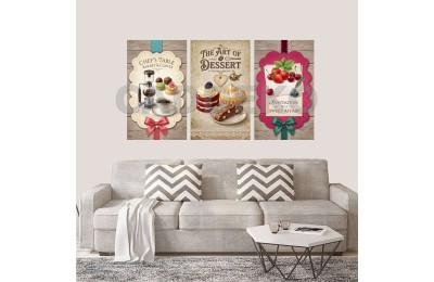 Retro Afiş Tarzı Mutfak Pasta Kahve Dekoratif  Yapışkanlı Kanvas Bezi DDK-46