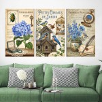 Retro Botanik Mavi Hortensia Kuşevi Dekoratif  Yapışkanlı Kanvas Bezi DDK-52
