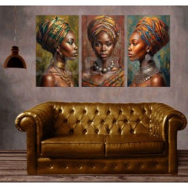 Dijital Sanat Etnik Afrikalı Kadın Portre Dekoratif  Yapışkanlı Kanvas Bezi DDK-55