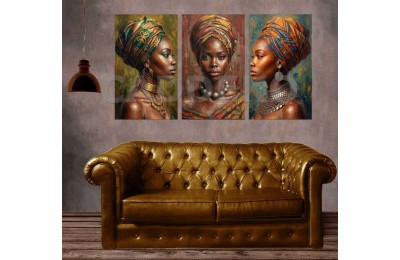 Dijital Sanat Etnik Afrikalı Kadın Portre Dekoratif  Yapışkanlı Kanvas Bezi DDK-55