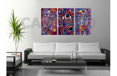 Pop Art Canlı Renkli Yüzler Göz Dekoratif  Yapışkanlı Kanvas Bezi DDK-70