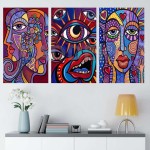 Pop Art Canlı Renkli Yüzler Göz Dekoratif  Yapışkanlı Kanvas Bezi DDK-70