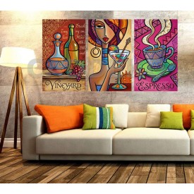 Pop Art Bar Kokteyl İçecek Kahve Dekoratif  Yapışkanlı Kanvas Bezi DDK-79