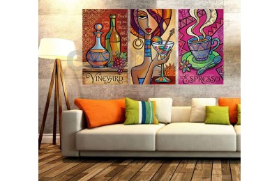 Pop Art Bar Kokteyl İçecek Kahve Dekoratif  Yapışkanlı Kanvas Bezi DDK-79