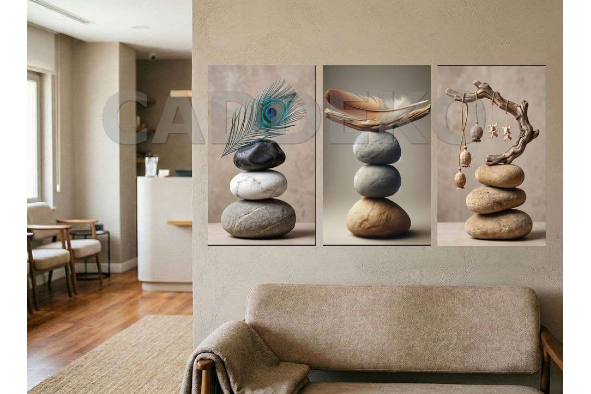Minimalist Zen Taş Denge Tüy Dekoratif Yapışkanlı Kanvas Bezi DDK-82 Minimalist Zen Taş Denge Tüy Dekoratif Yapışkanlı Kanvas Bezi DDK-82