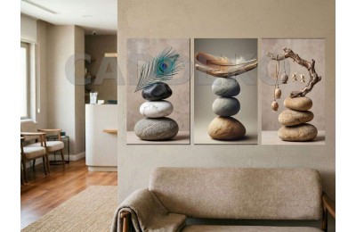 Minimalist Zen Taş Denge Tüy Dekoratif  Yapışkanlı Kanvas Bezi DDK-82