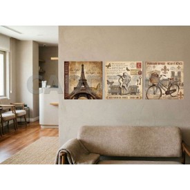 Eyfel, Paris Temalı Pastel Renkler Retro Dekoratif Yapışkanlı Kanvas Bezi KKK-16