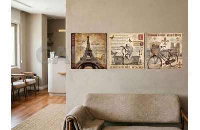 Eyfel, Paris Temalı Pastel Renkler Retro Dekoratif Yapışkanlı Kanvas Bezi KKK-16